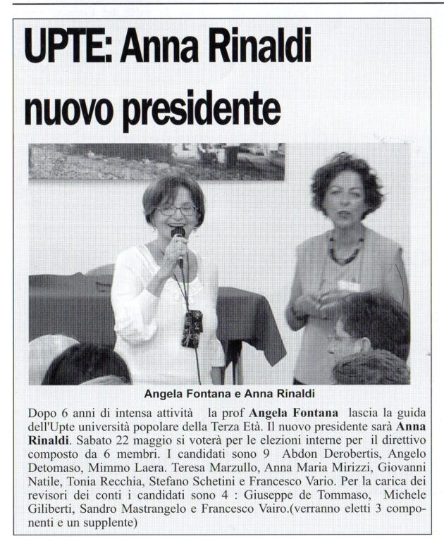 Nuova Presidente UPTE su Il Giornale di Putignano del 22 maggio 2021